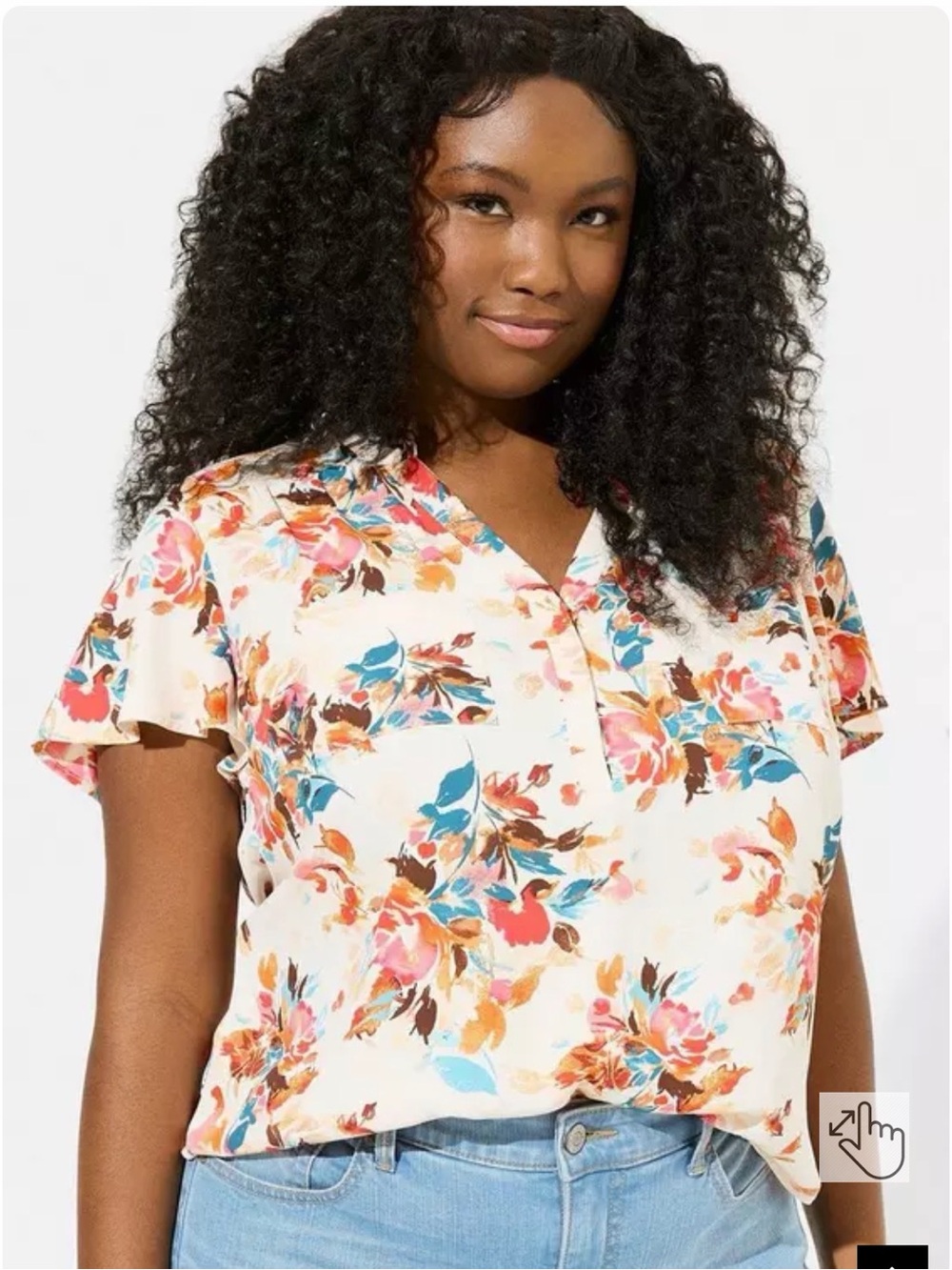 Torrid Floral V-Neck Short Sleeve Harper Blouse - Cream Multi